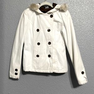 White Billabong hoodie with fur on the hood and down layer inside size medium